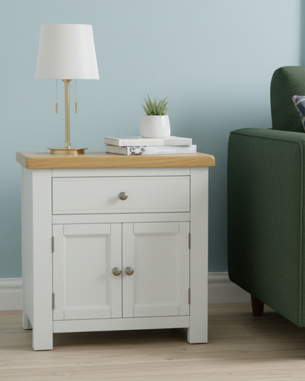 GROFurniture Small Cabinet with Drawer, Painted Storage Cabinet with Oak Top
