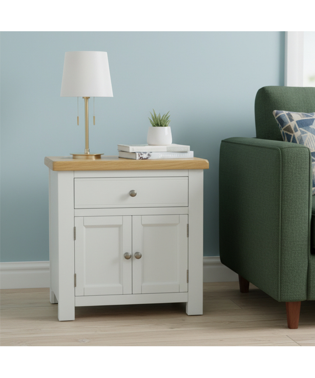 GROFurniture Small Cabinet with Drawer, Painted Storage Cabinet with Oak Top