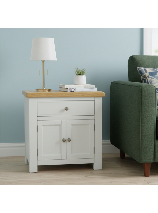 GROFurniture Small Cabinet with Drawer, Painted Storage Cabinet with Oak Top