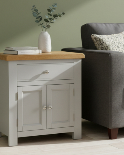 GROFurniture Small Cabinet with Drawer, Painted Storage Cabinet with Oak Top