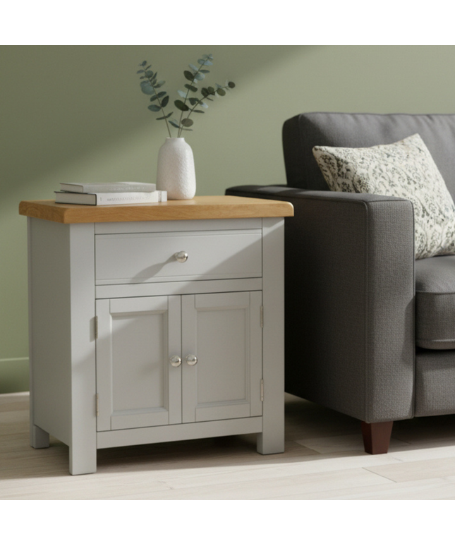 GROFurniture Small Cabinet with Drawer, Painted Storage Cabinet with Oak Top