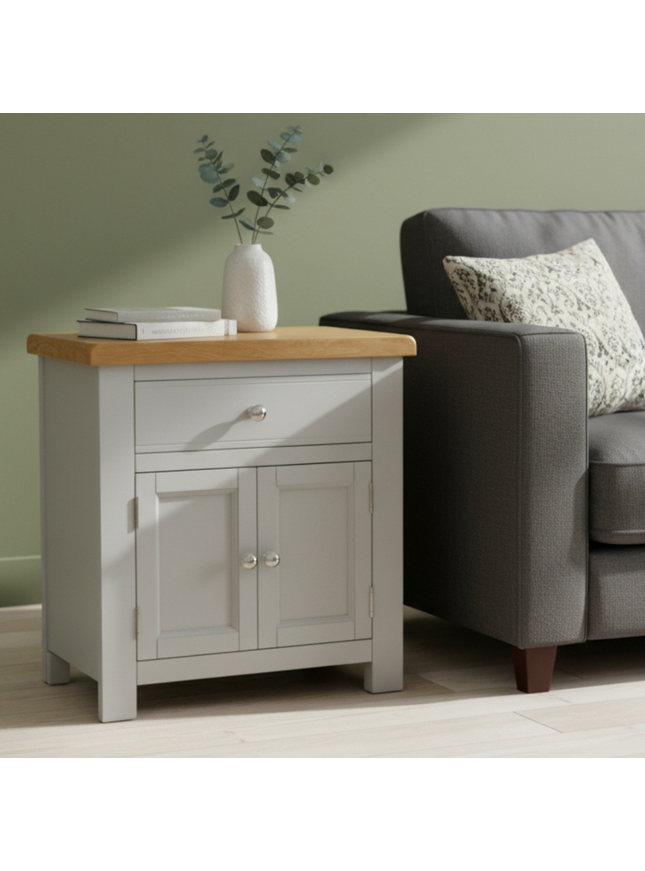 GROFurniture Small Cabinet with Drawer, Painted Storage Cabinet with Oak Top