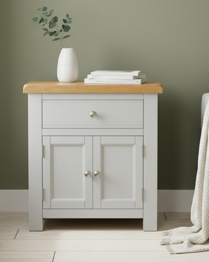 GROFurniture Small Cabinet with Drawer, Painted Storage Cabinet with Oak Top