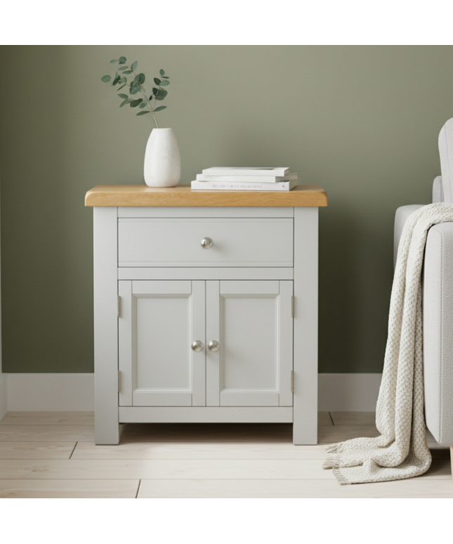 GROFurniture Small Cabinet with Drawer, Painted Storage Cabinet with Oak Top
