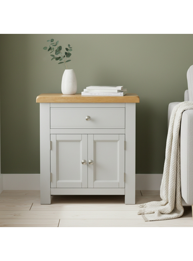GROFurniture Small Cabinet with Drawer, Painted Storage Cabinet with Oak Top
