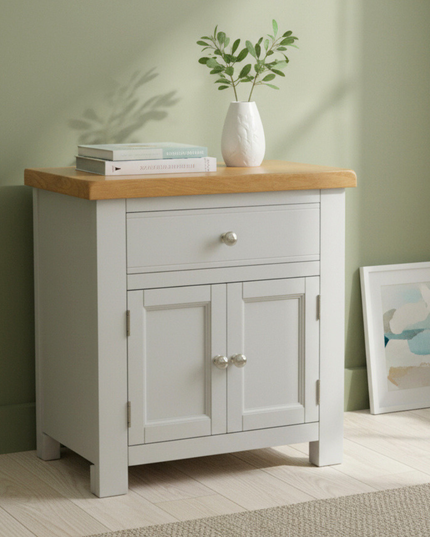 GROFurniture Small Cabinet with Drawer, Painted Storage Cabinet with Oak Top