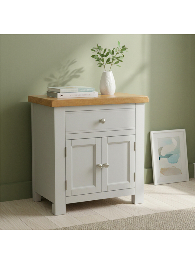 GROFurniture Small Cabinet with Drawer, Painted Storage Cabinet with Oak Top