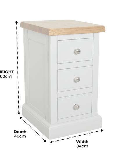 3 Drawer Narrow Bedside, Cashmere Grey