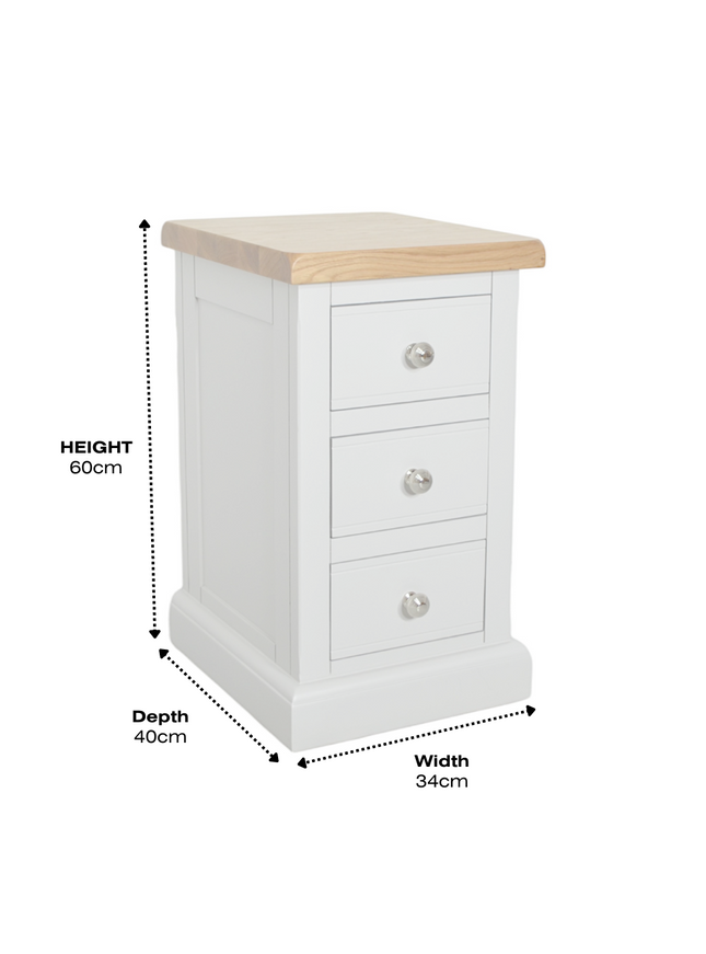 3 Drawer Narrow Bedside, Cashmere Grey
