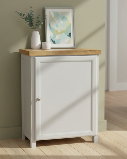 GROFurniture Oak Painted Grey Cabinet, Hallway Shoe Storage Rack, Corner Cabinet Shoe Storage, Kitchen Utility Cupboard, Storage Cupboard