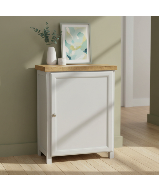 GROFurniture Oak Painted Grey Cabinet, Hallway Shoe Storage Rack, Corner Cabinet Shoe Storage, Kitchen Utility Cupboard, Storage Cupboard