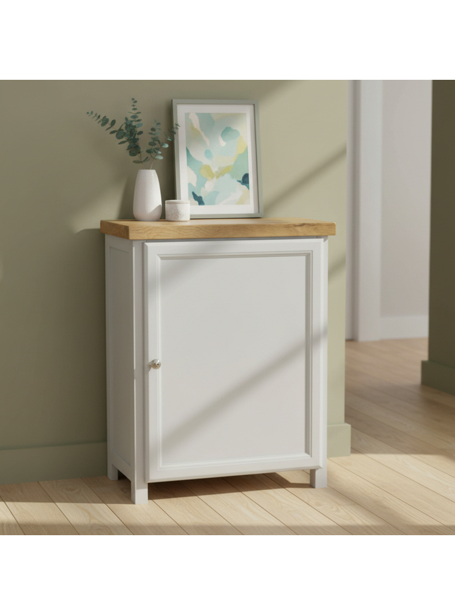 GROFurniture Oak Painted Grey Cabinet, Hallway Shoe Storage Rack, Corner Cabinet Shoe Storage, Kitchen Utility Cupboard, Storage Cupboard