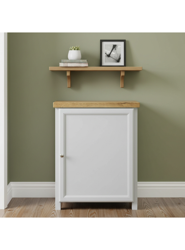 GROFurniture Oak Painted Grey Cabinet, Hallway Shoe Storage Rack, Corner Cabinet Shoe Storage, Kitchen Utility Cupboard, Storage Cupboard