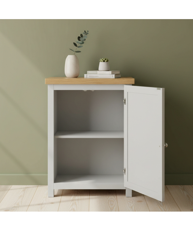 GROFurniture Oak Painted Grey Cabinet, Hallway Shoe Storage Rack, Corner Cabinet Shoe Storage, Kitchen Utility Cupboard, Storage Cupboard