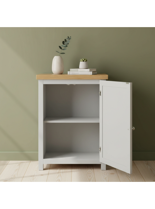 GROFurniture Oak Painted Grey Cabinet, Hallway Shoe Storage Rack, Corner Cabinet Shoe Storage, Kitchen Utility Cupboard, Storage Cupboard