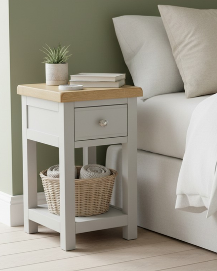 GROFurniture Solid Wood Cashmere Grey 1 Drawer Side Table