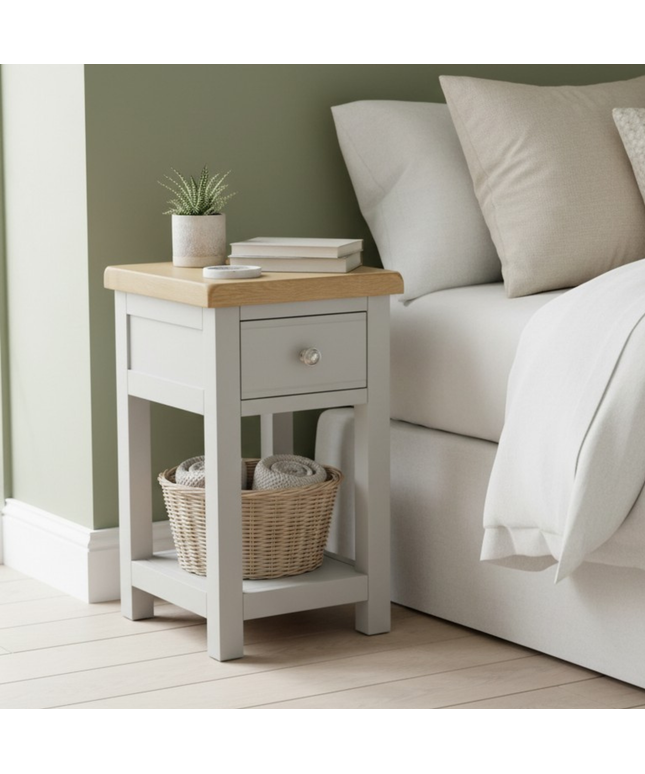 GROFurniture Solid Wood Cashmere Grey 1 Drawer Side Table