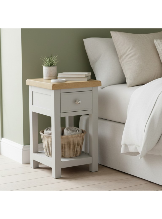 GROFurniture Solid Wood Cashmere Grey 1 Drawer Side Table