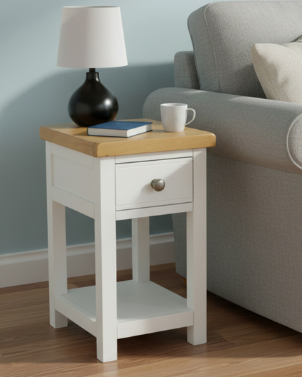 GROFurniture Solid Wood Snow White 1 Drawer Side Table