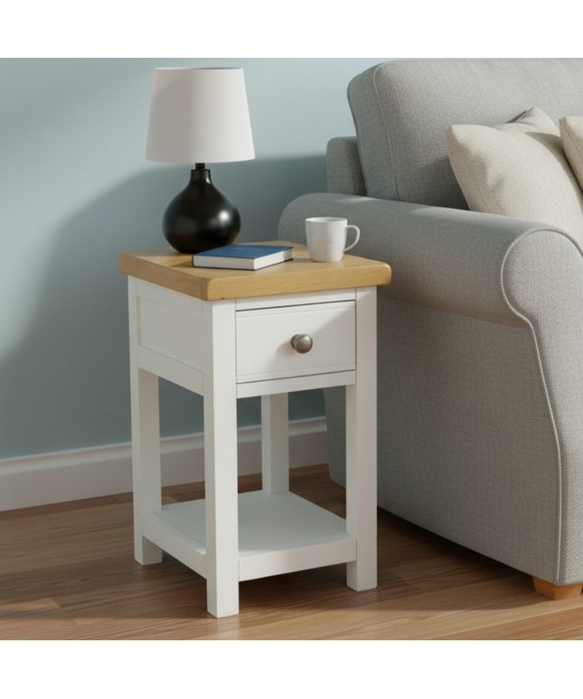 GROFurniture Solid Wood Snow White 1 Drawer Side Table