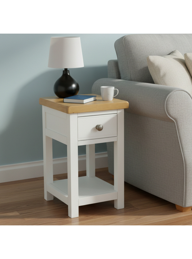 GROFurniture Solid Wood Snow White 1 Drawer Side Table
