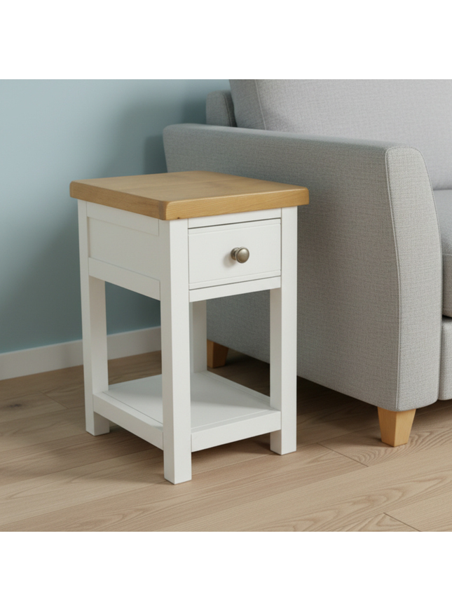 GROFurniture Solid Wood Snow White 1 Drawer Side Table