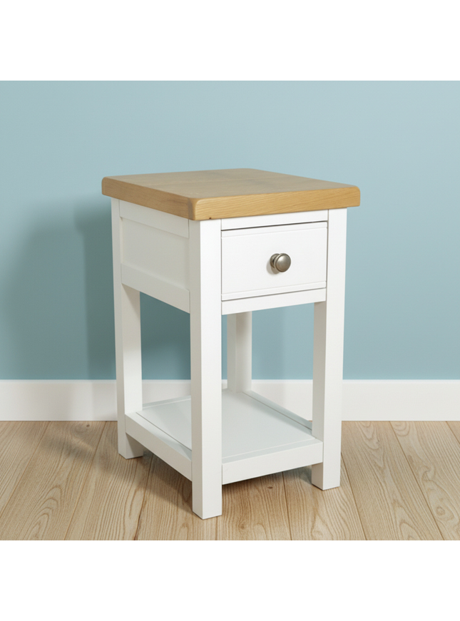 GROFurniture Solid Wood Snow White 1 Drawer Side Table