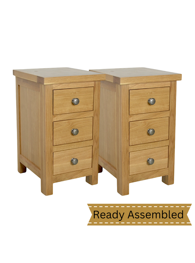 Richmond Oak 3 Drawer Slim Bedside Table