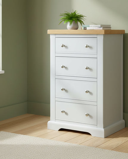 Cashmere Grey 4 Drawer Chest of Drawers with Oak Top