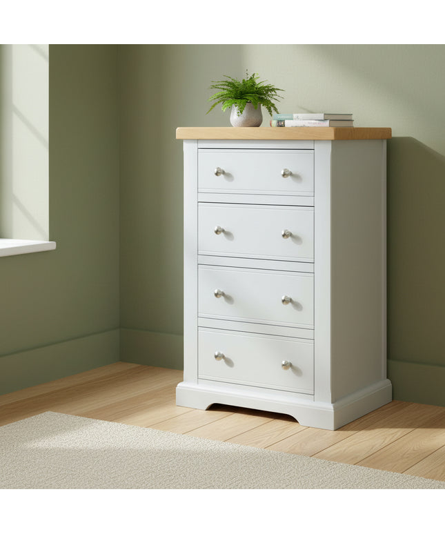 Cashmere Grey 4 Drawer Chest of Drawers with Oak Top