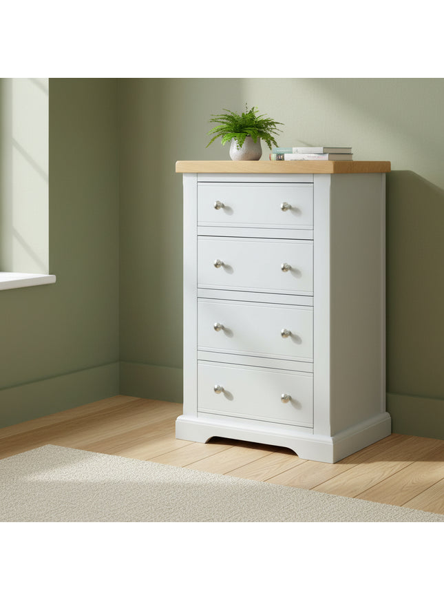 Cashmere Grey 4 Drawer Chest of Drawers with Oak Top