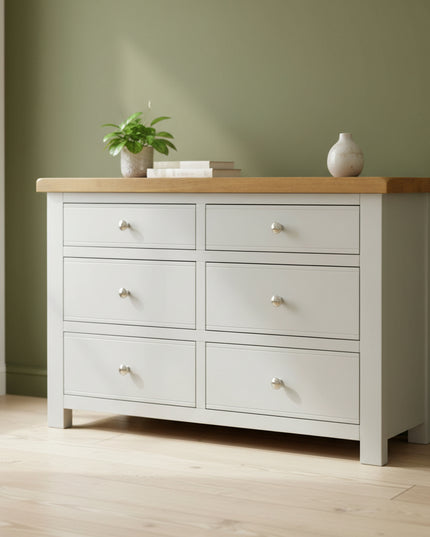 Cashmere Grey 6 Drawer Window Height Chest of Drawers