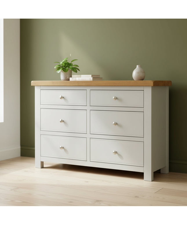 Cashmere Grey 6 Drawer Window Height Chest of Drawers
