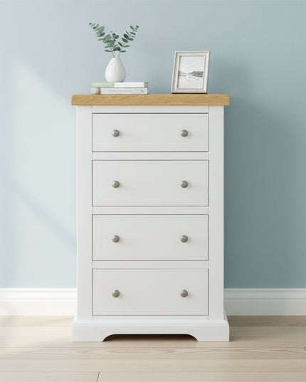Snow White 4 Drawer Chest of Drawers with Oak Top