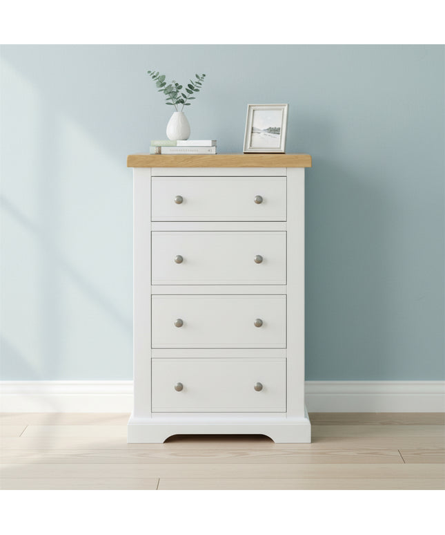 Snow White 4 Drawer Chest of Drawers with Oak Top
