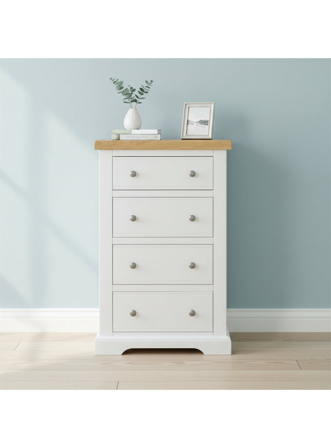 Snow White 4 Drawer Chest of Drawers with Oak Top