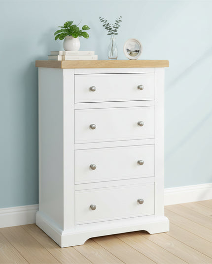 Snow White 4 Drawer Chest of Drawers with Oak Top