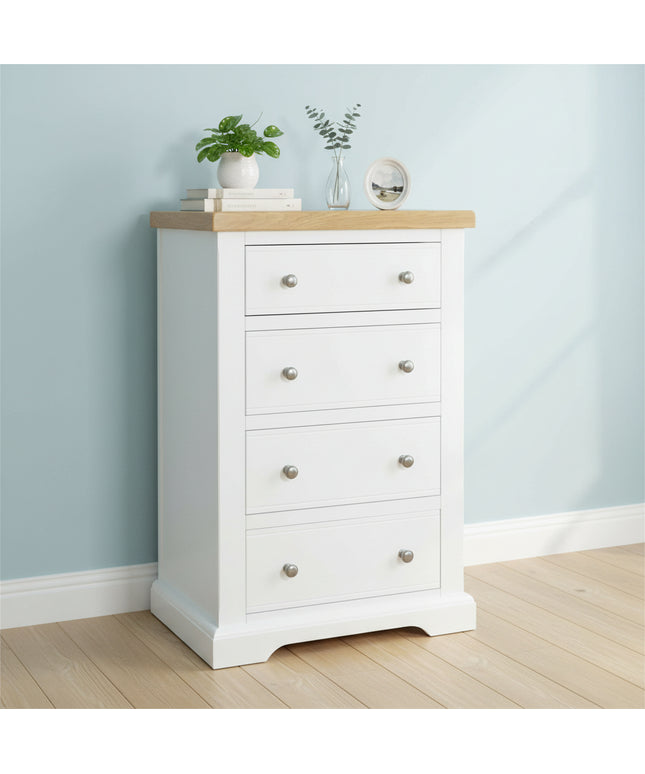 Snow White 4 Drawer Chest of Drawers with Oak Top