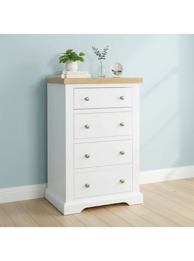 Snow White 4 Drawer Chest of Drawers with Oak Top