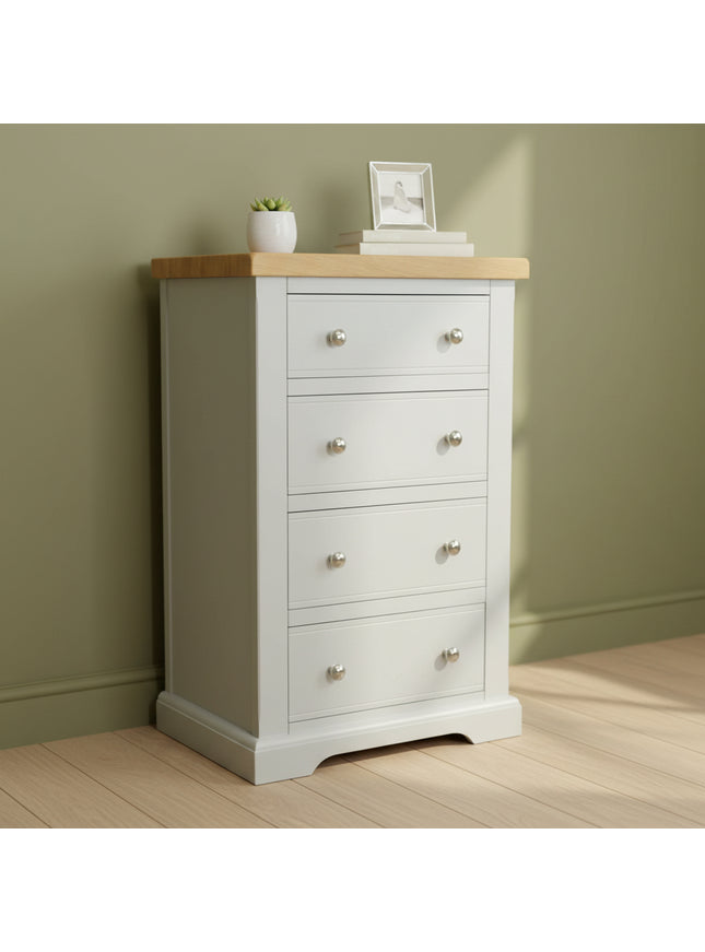 Cashmere Grey 4 Drawer Chest of Drawers with Oak Top