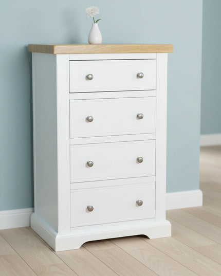 Snow White 4 Drawer Chest of Drawers with Oak Top