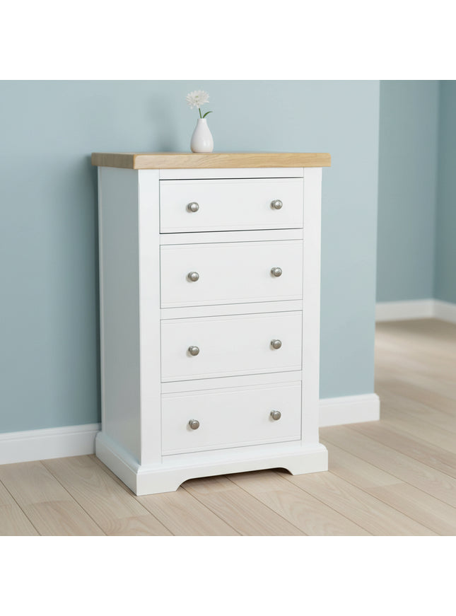 Snow White 4 Drawer Chest of Drawers with Oak Top