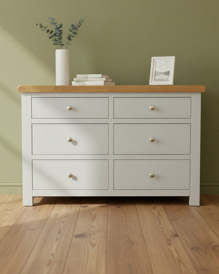 Cashmere Grey 6 Drawer Window Height Chest of Drawers
