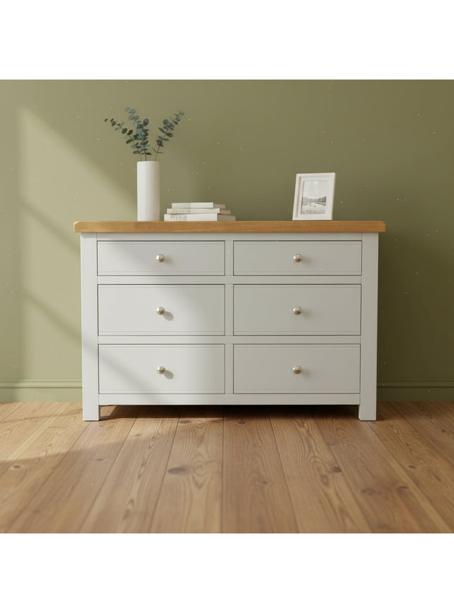 Cashmere Grey 6 Drawer Window Height Chest of Drawers