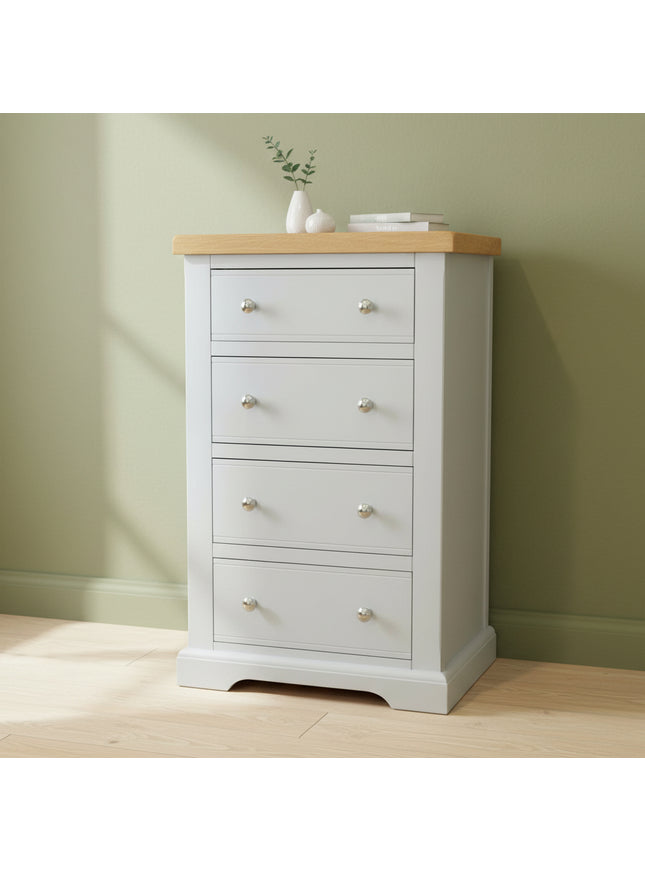 Cashmere Grey 4 Drawer Chest of Drawers with Oak Top