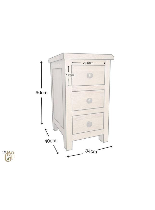 Manhattan Rustic Oak 3 Drawer Slim Bedside Table