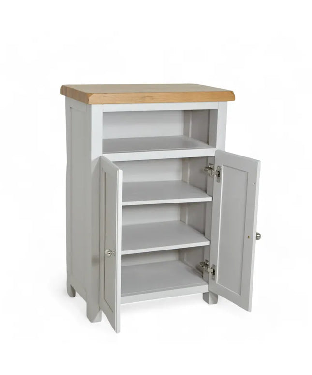 GROFurniture Oak Painted Grey Cabinet, Hallway Shoe Storage Rack, Corner Cabinet Shoe Storage, Kitchen Utility Cupboard, Storage Cupboard