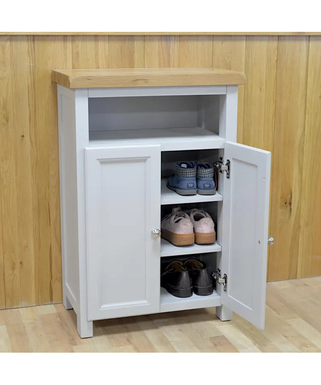 GROFurniture Oak Painted Grey Cabinet, Hallway Shoe Storage Rack, Corner Cabinet Shoe Storage, Kitchen Utility Cupboard, Storage Cupboard