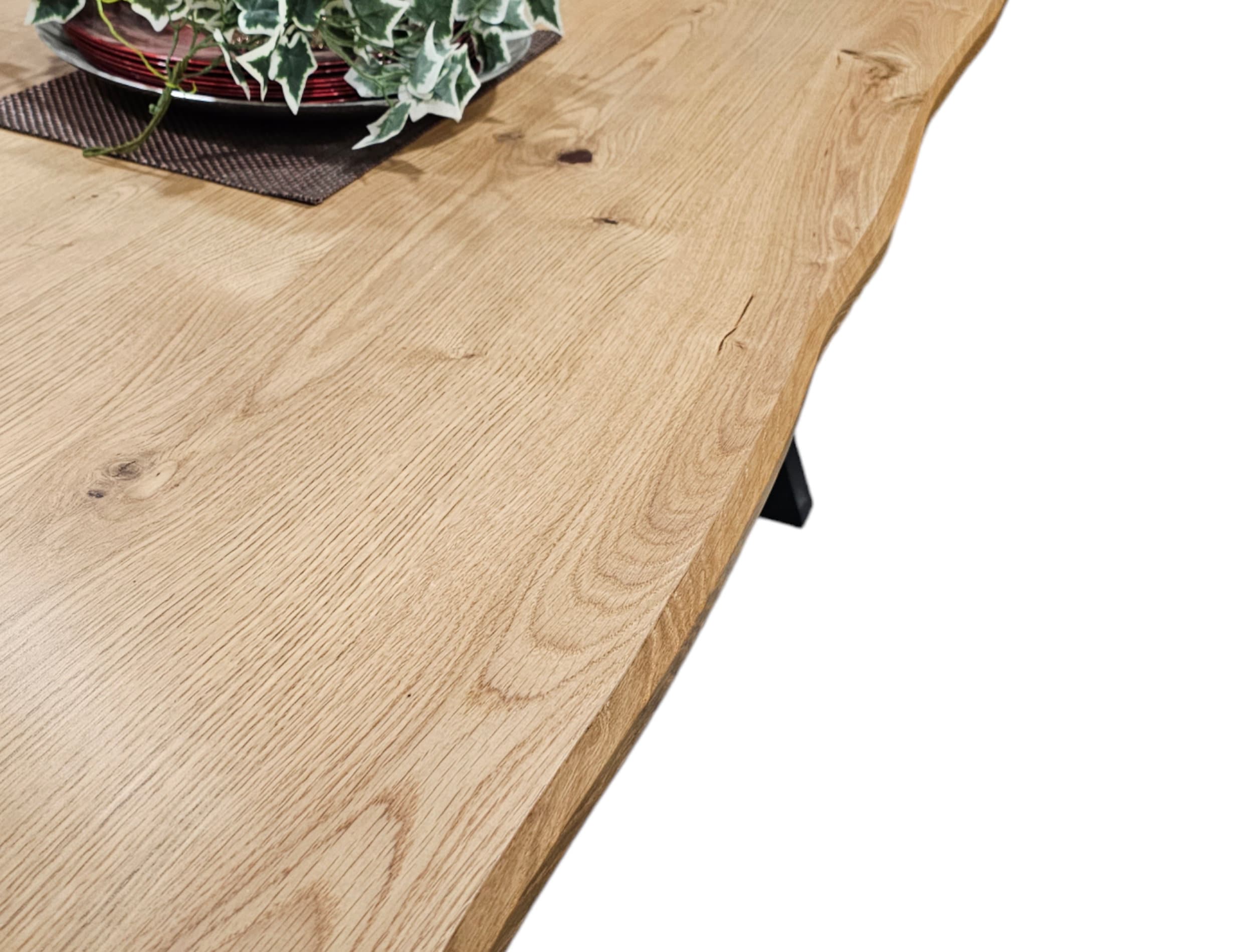 GROFurniture Natural Live Edge Oak Dining Table with Wooden Cross Leg 1.6m or 2.1m with Optional Extension.