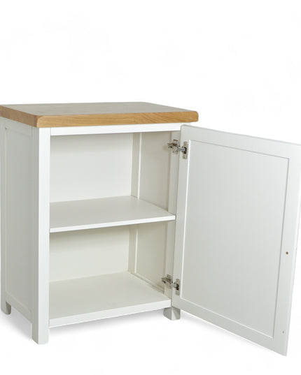 GROFurniture Oak Painted Rio White Cabinet, Hallway Shoe Storage Rack, Corner Cabinet Shoe Storage, Kitchen Utility Cupboard, Storage Cupboard